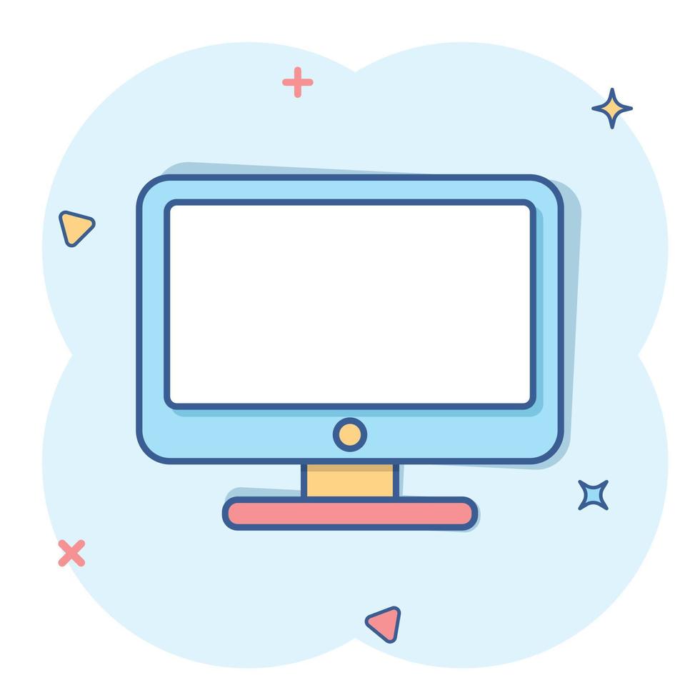 Vector cartoon computer icon in comic style. Monitor sign illustration
