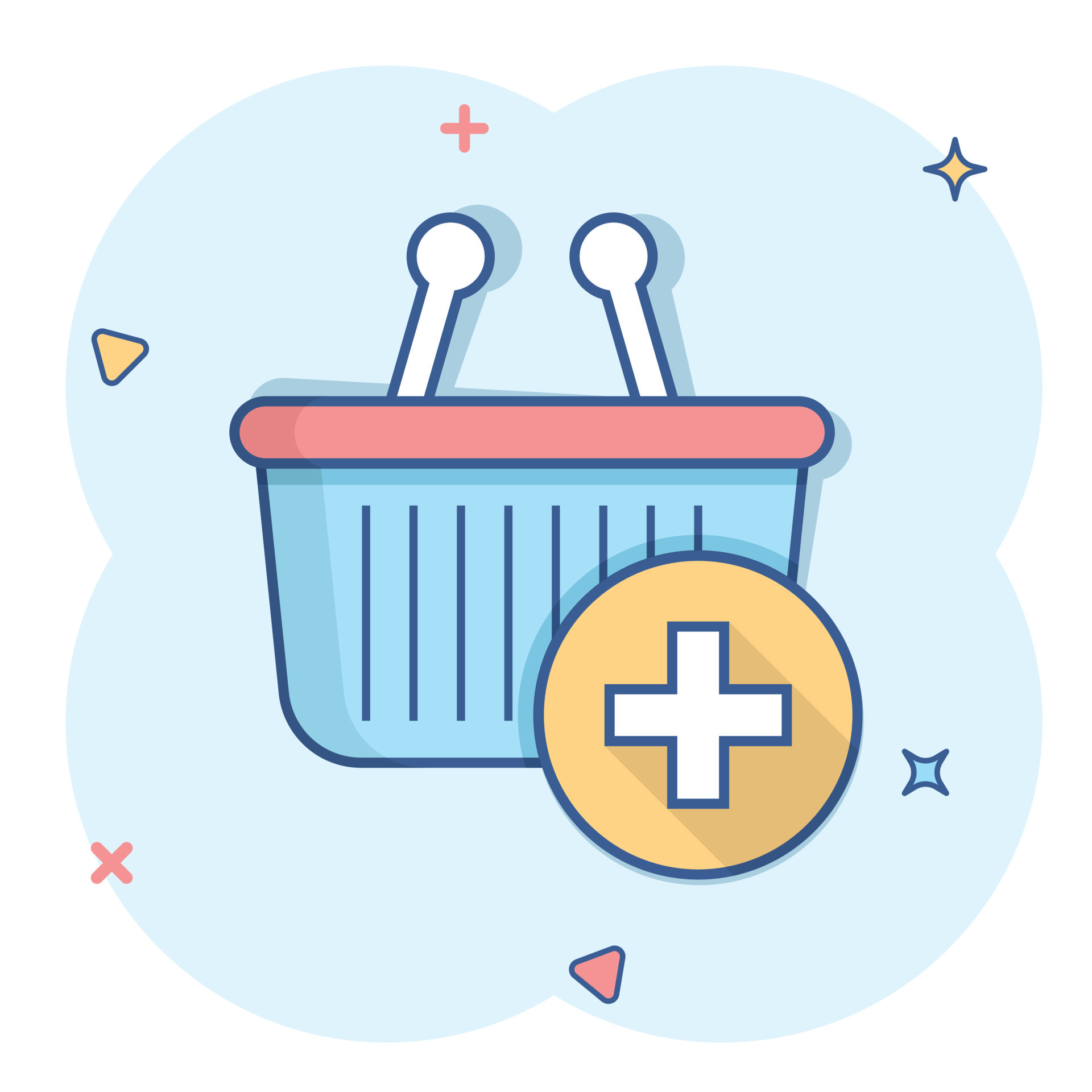 Add to cart icon in comic style. Shopping vector cartoon illustration
