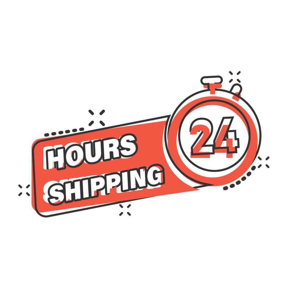 24 hours service icon in comic style. All day business and service cartoon vector illustration on isolated background. Quick service time splash effect sign business concept.