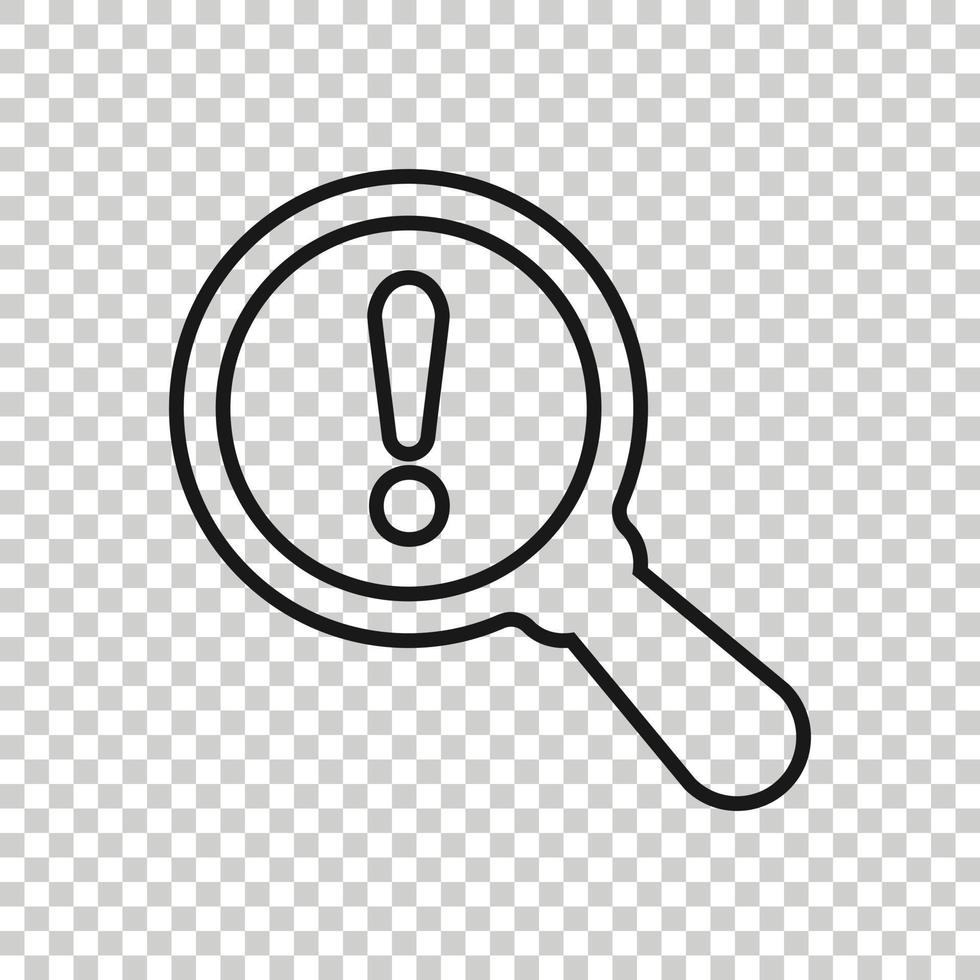 Risk analysis icon in flat style. Exclamation magnifier vector illustration on white isolated background. Attention business concept.