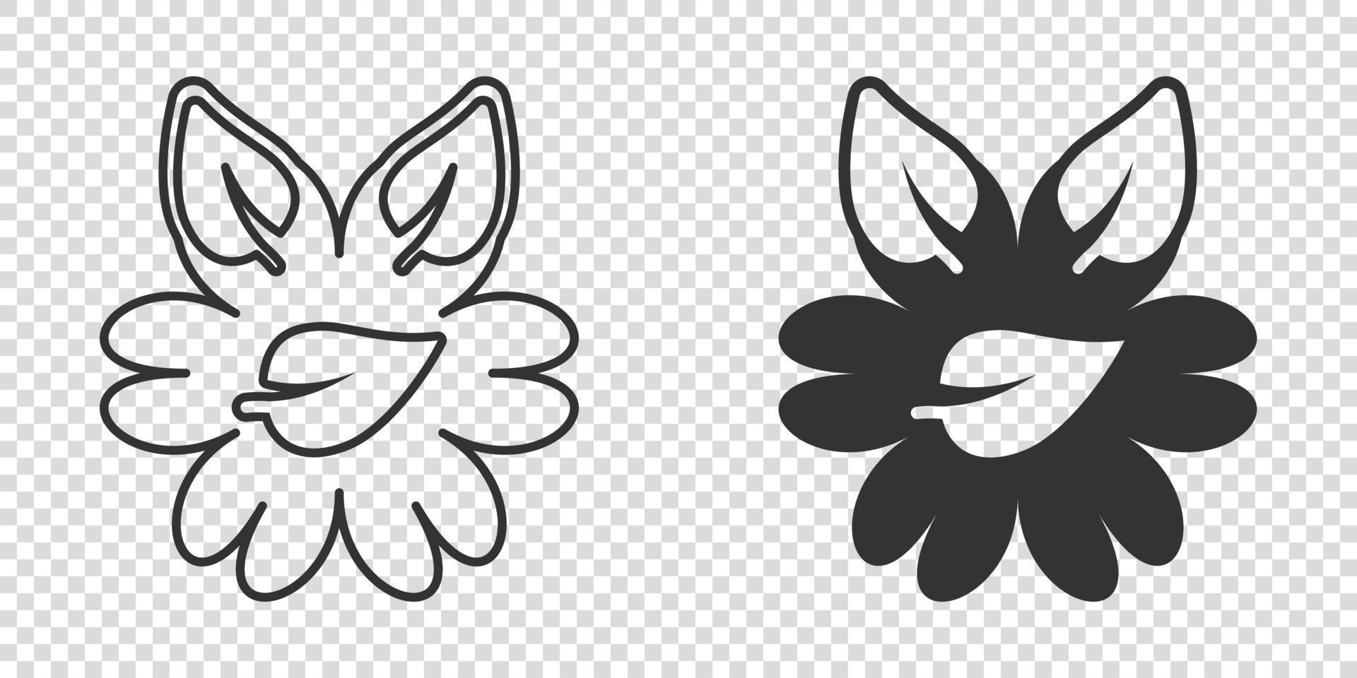 Leaf and chamomile icon in flat style. Flower with plant vector illustration on white isolated background. Eco power sign business concept.