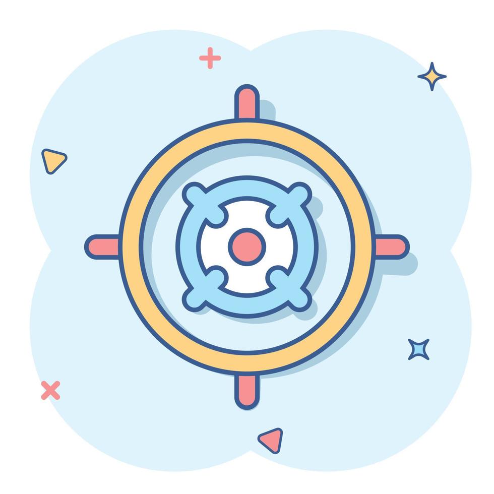 Shooting target vector icon in comic style. Aim sniper symbol cartoon illustration on white background. Target aim business concept splash effect.