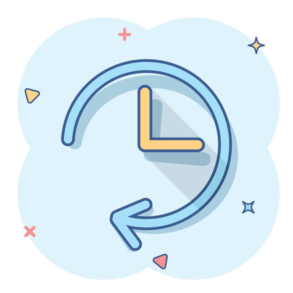 Vector cartoon clock timer icon in comic style. Watch sign illustration pictogram. Clock business splash effect concept.