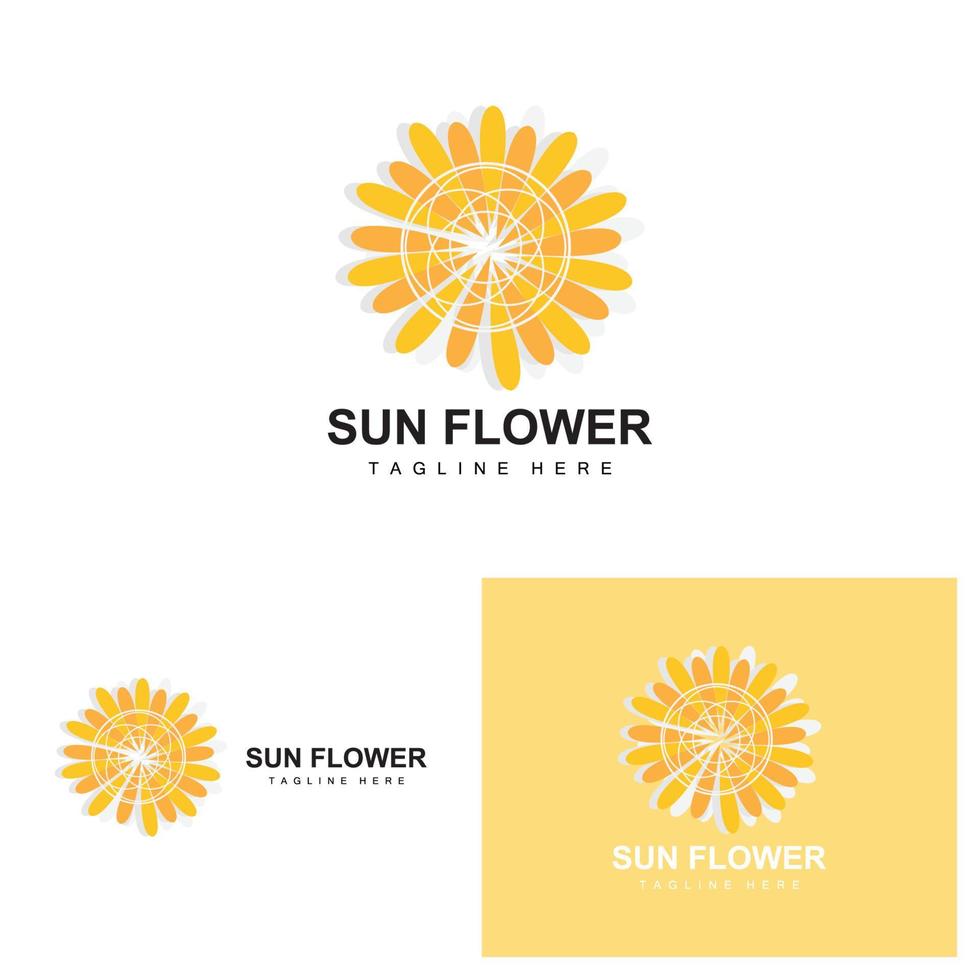 diseño de logotipo de girasol, vector de icono de planta de jardín de plantas ornamentales, marca de producto de la empresa