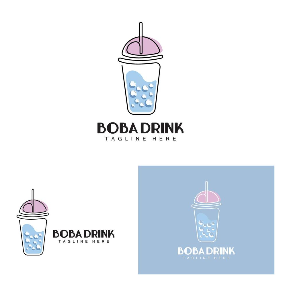 diseño de logotipo de bebida boba, vector de burbuja de bebida de gelatina moderna, ilustración de vidrio de marca de bebida boba. diseño adecuado para cafeterías, marcas de bebidas