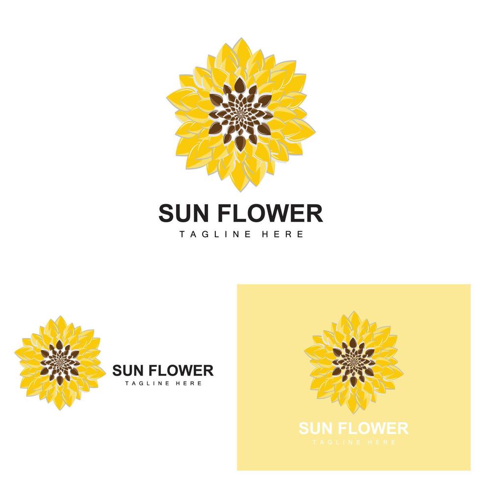 diseño de logotipo de girasol, vector de icono de planta de jardín de plantas ornamentales, marca de producto de la empresa