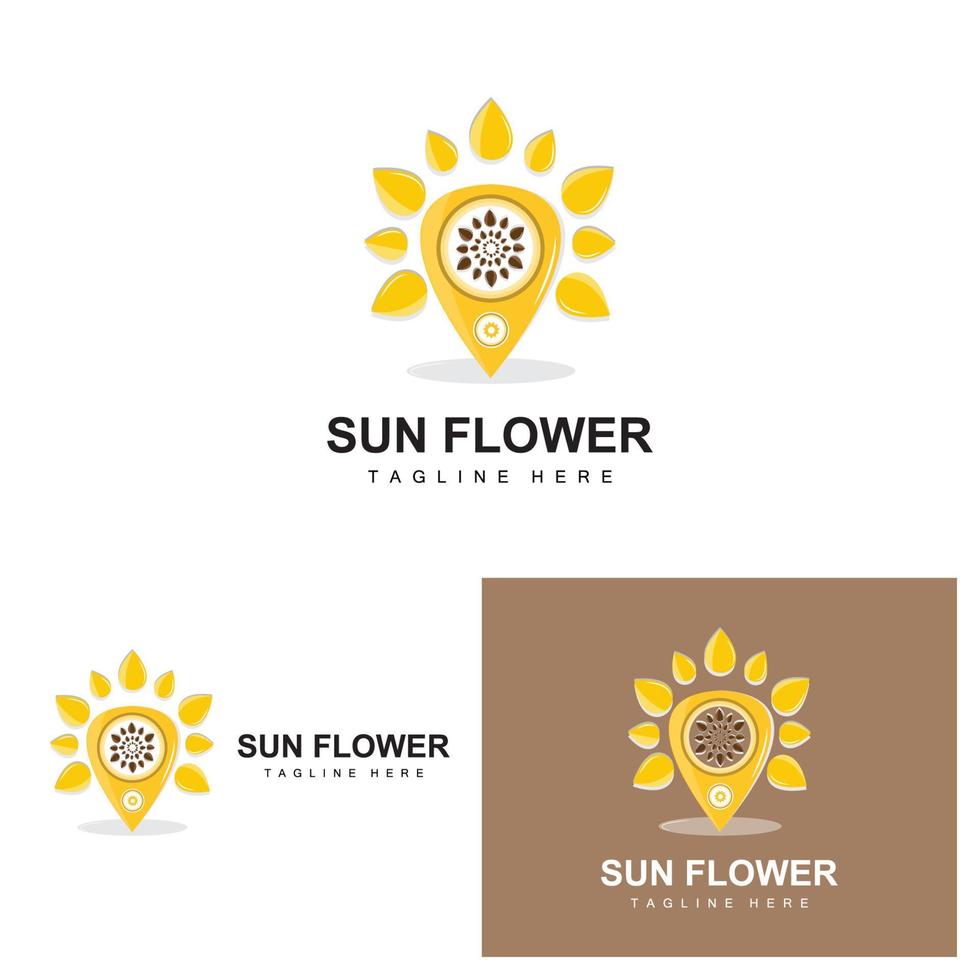 diseño de logotipo de girasol, vector de icono de planta de jardín de plantas ornamentales, marca de producto de la empresa