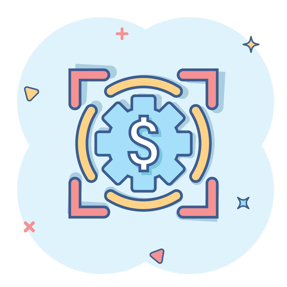 Money revenue icon in comic style. Dollar coin cartoon vector illustration on white isolated background. Finance structure splash effect business concept.