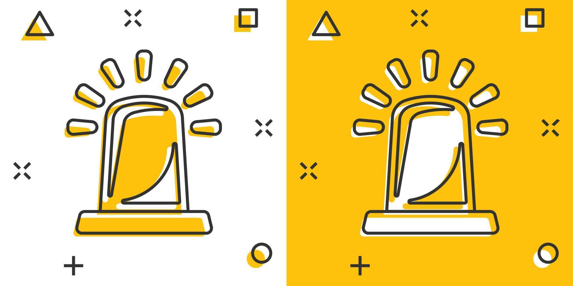 Emergency alarm icon in comic style. Alert lamp cartoon vector illustration on isolated background. Police urgency splash effect sign business concept.