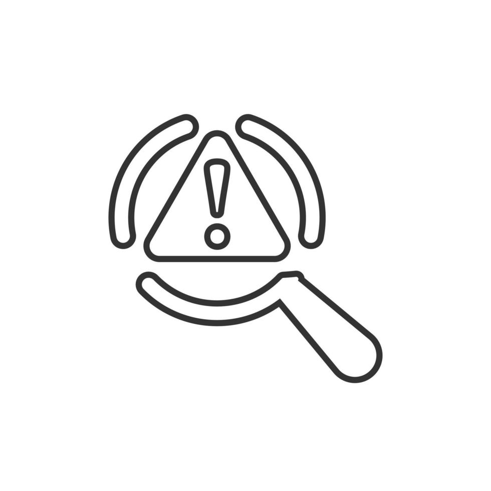 Risk analysis icon in flat style. Exclamation magnifier vector illustration on white isolated background. Attention business concept.