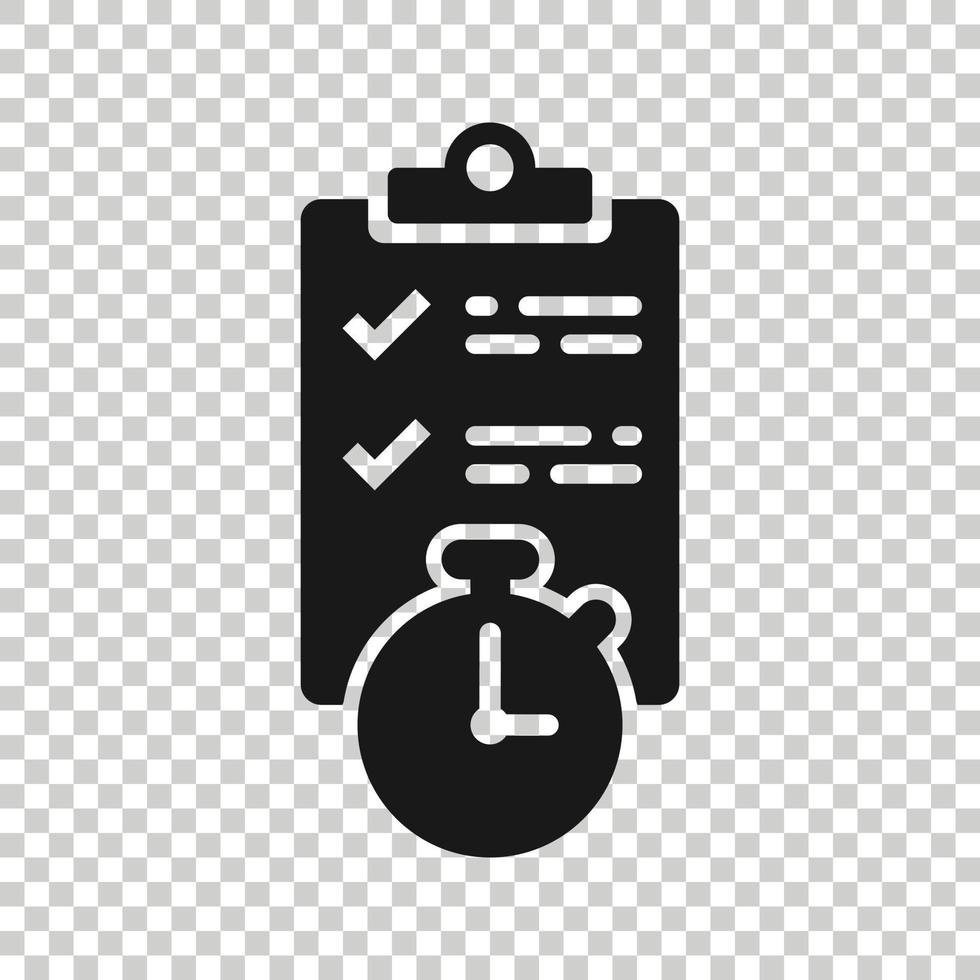 icono de reloj de bruja de documento en estilo plano. ilustración de vector de encuesta de lista de verificación sobre fondo blanco aislado. concepto de negocio de servicio rápido.