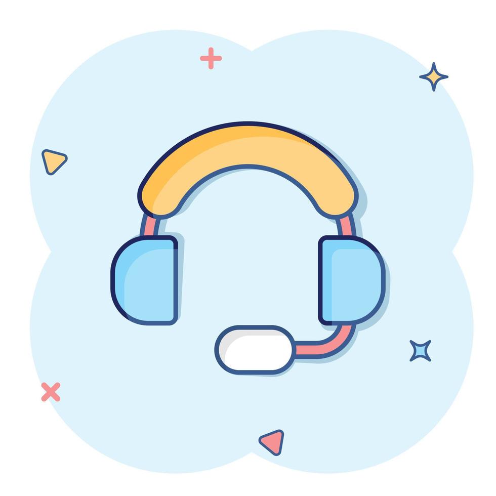 Helpdesk icon in comic style. Headphone cartoon vector illustration on white isolated background. Chat operator splash effect business concept.