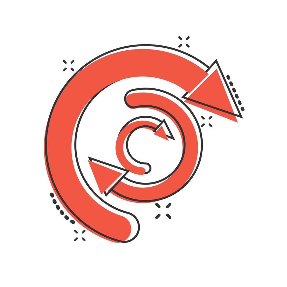 Arrow cycle icon in comic style. Recycle eco cartoon vector illustration on white isolated background. Balance splash effect business concept.