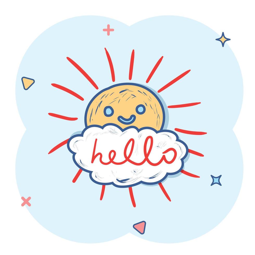 Hello summer hand drawn chalk sun icons. Vector illustration isolated on white background.