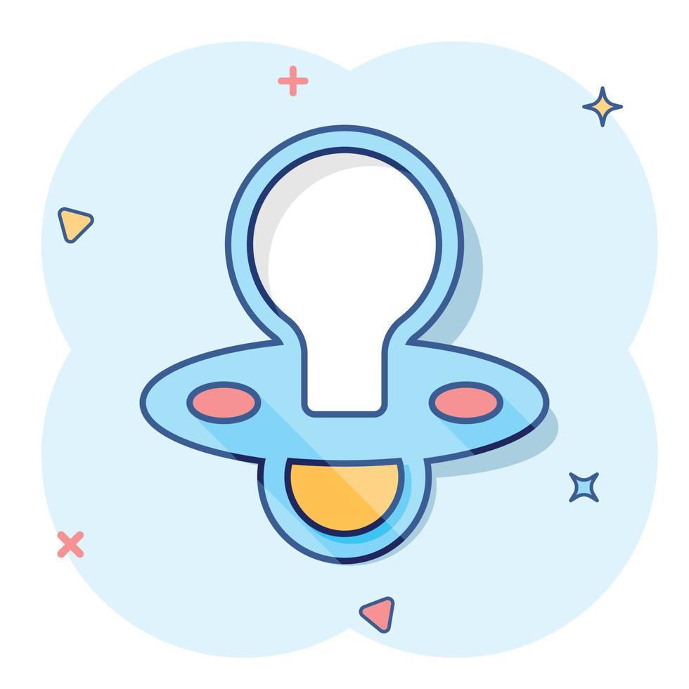 Vector cartoon baby pacifier icon in comic style. Child toy nipple sign illustration pictogram. Pacifier business splash effect concept.