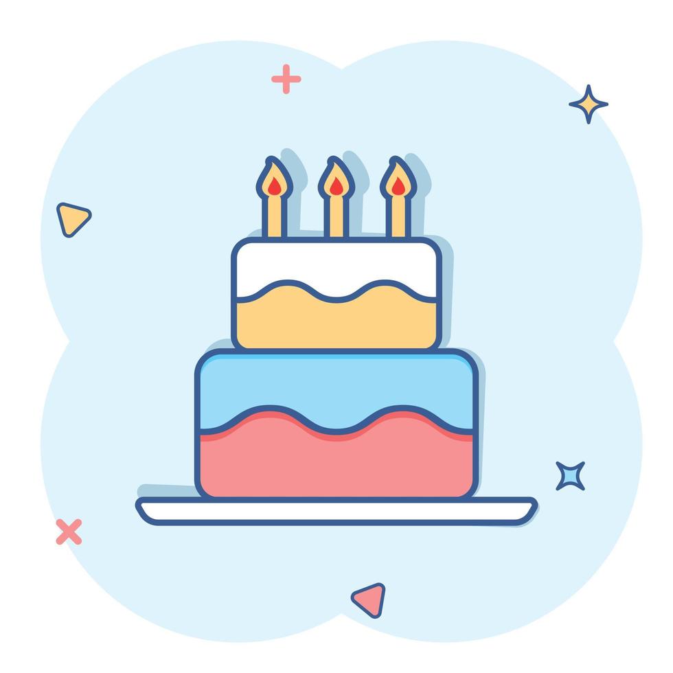 icono de pastel de cumpleaños de dibujos animados en estilo cómico. pictograma de ilustración de signo de muffin de pastel fresco. concepto de negocio de cupcakes. vector