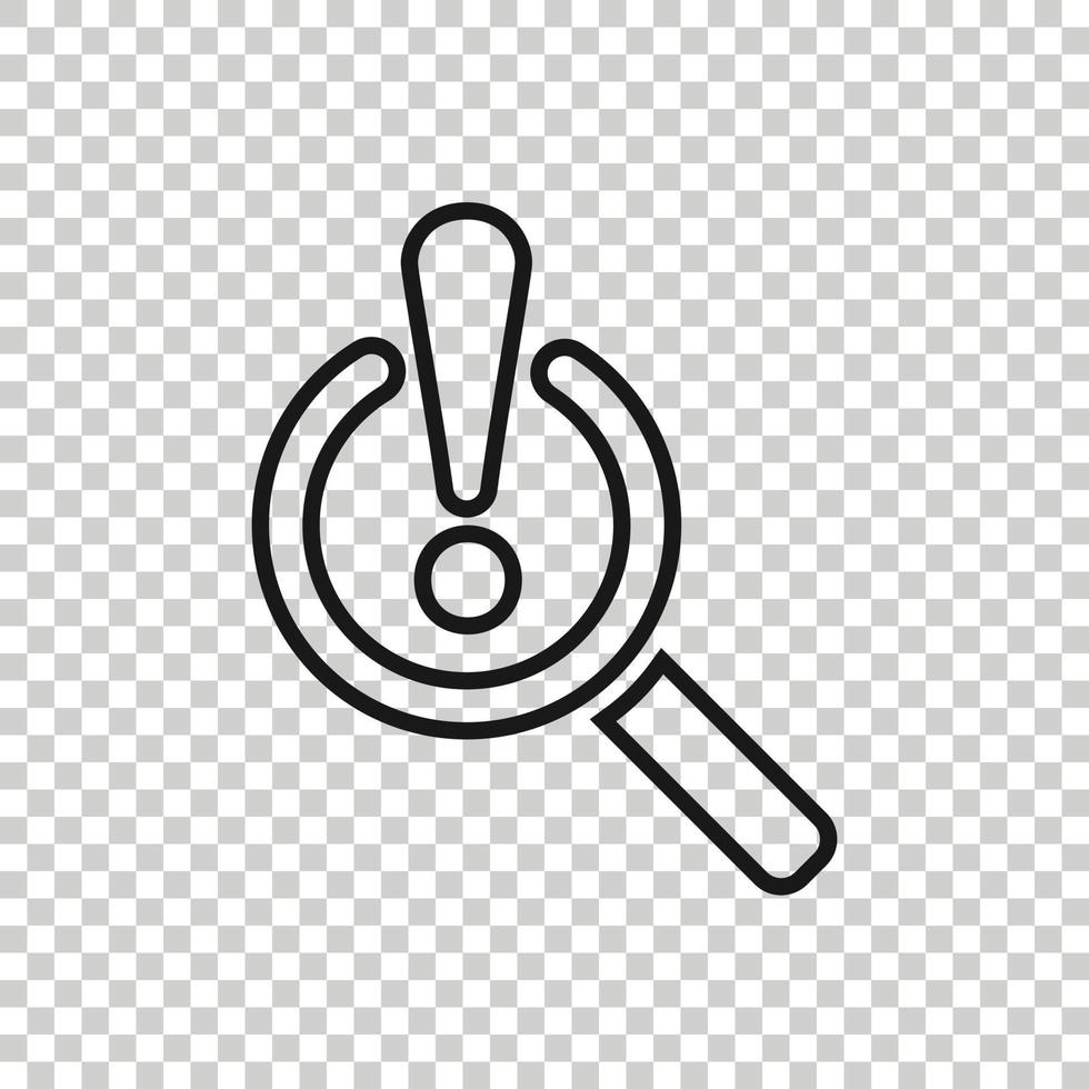 Risk analysis icon in flat style. Exclamation magnifier vector illustration on white isolated background. Attention business concept.
