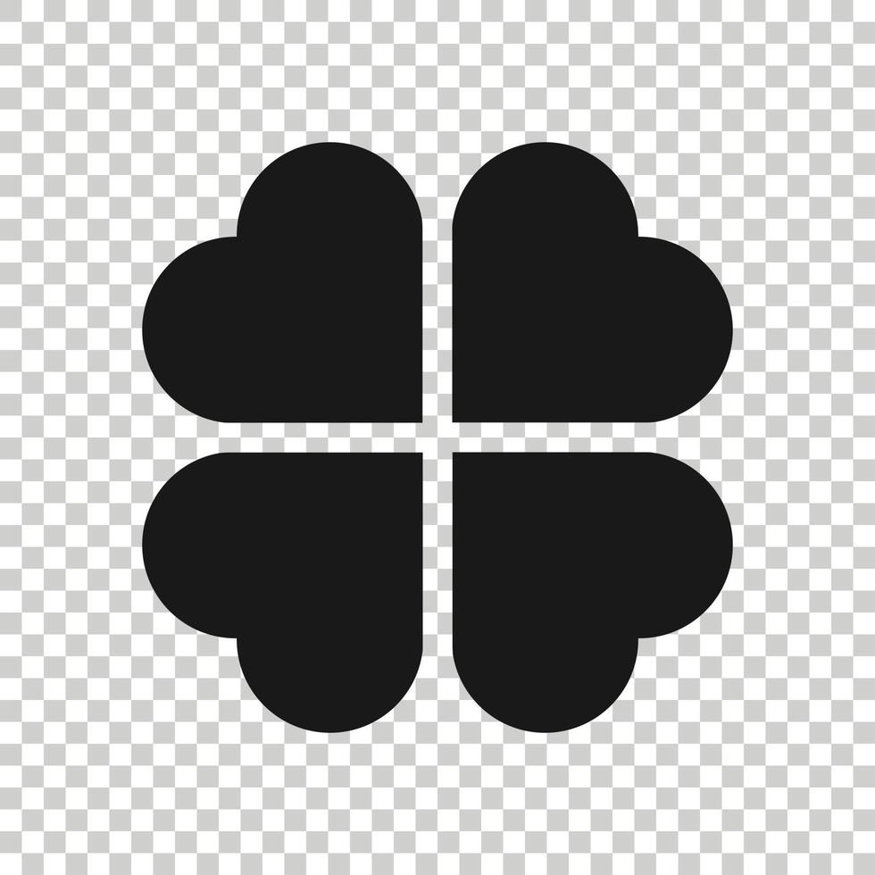 Four leaf clover icon in flat style. St Patricks Day vector illustration on white isolated background. Flower shape business concept.