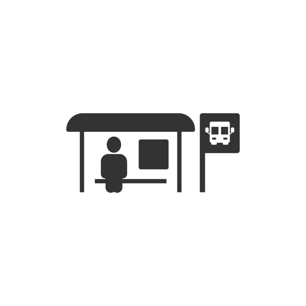 Bus station icon in flat style. Auto stop vector illustration on white isolated background. Autobus vehicle business concept.