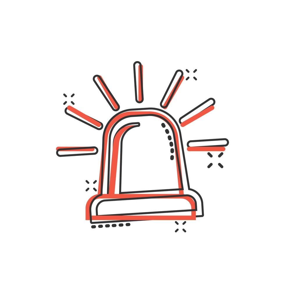 Emergency alarm icon in comic style. Alert lamp cartoon vector illustration on isolated background. Police urgency splash effect sign business concept.