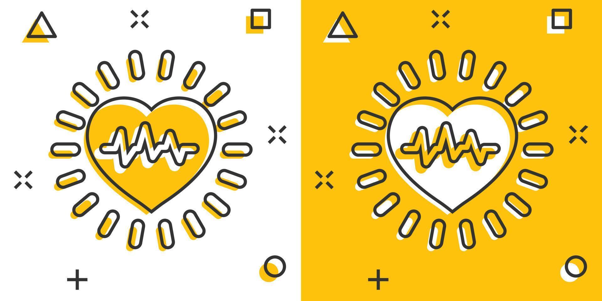 ícono de presión arterial en estilo cómico. monitor de latido del corazón ilustración vectorial de dibujos animados sobre fondo aislado. concepto de negocio de signo de efecto de salpicadura de diagnóstico de pulso. vector