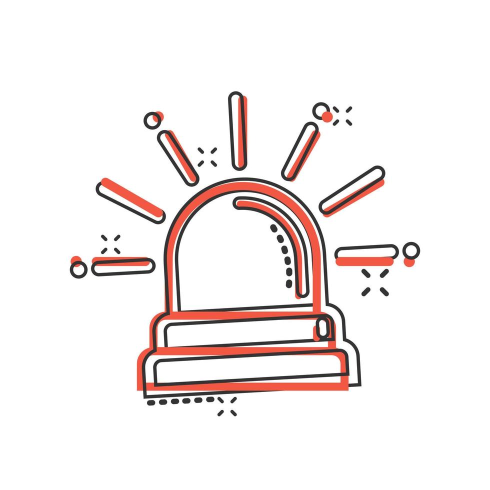 Emergency alarm icon in comic style. Alert lamp cartoon vector illustration on isolated background. Police urgency splash effect sign business concept.