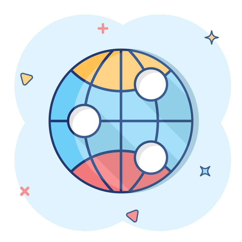 Earth planet icon in comic style. Globe geographic vector cartoon illustration pictogram. Global communication business concept splash effect.