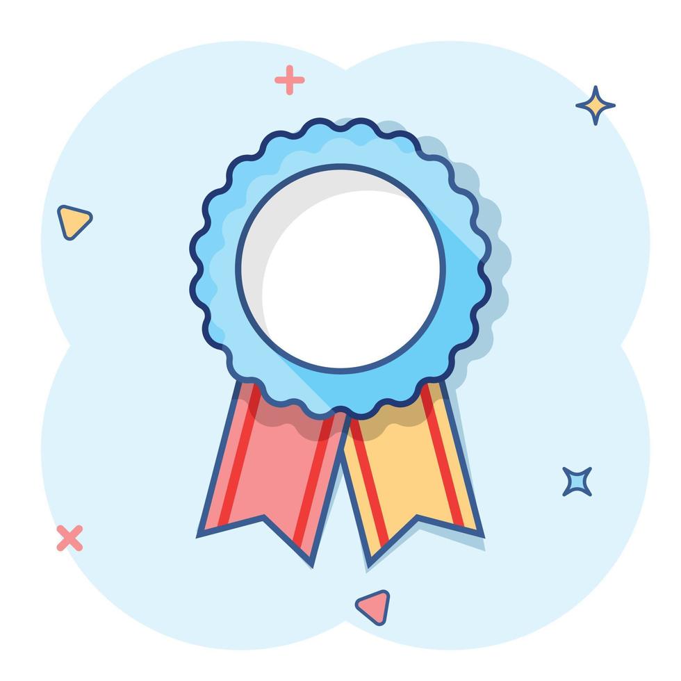 Vector cartoon award ribbon icon in comic style. Medal badge illustration pictogram. Ribbon business splash effect concept.