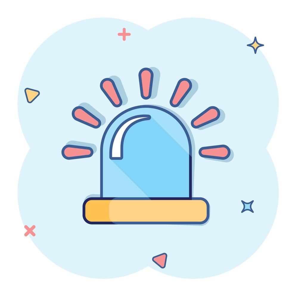 Emergency alarm icon in comic style. Alert lamp cartoon vector illustration on isolated background. Police urgency splash effect sign business concept.