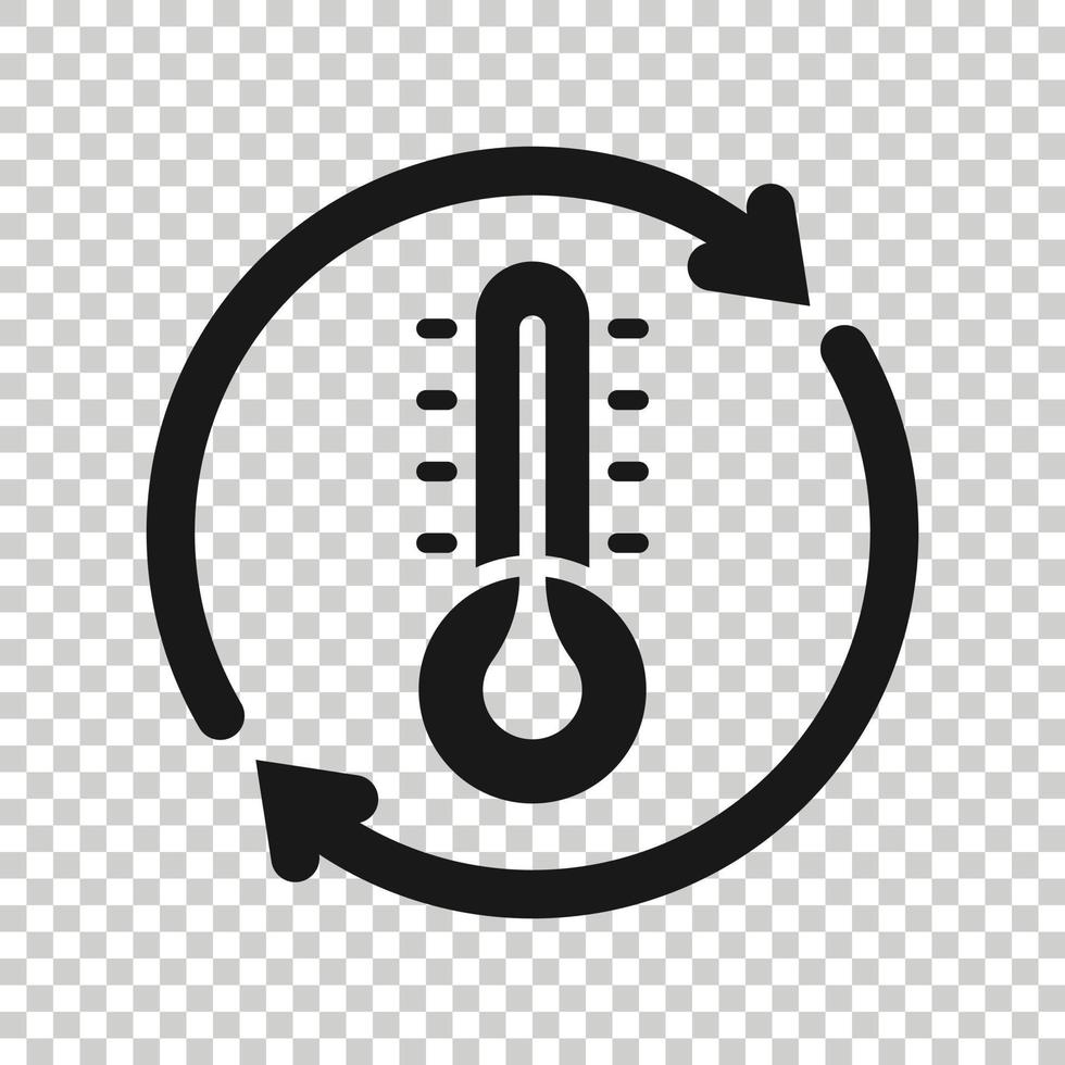 Thermometer climate control icon in flat style. Meteorology balance vector illustration on white isolated background. Hot, cold temperature business concept.