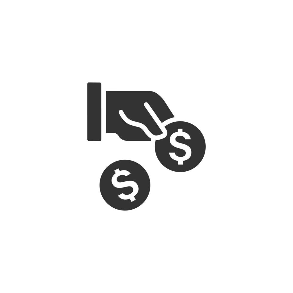Remuneration icon in flat style. Money in hand vector illustration on white isolated background. Coin payroll business concept.