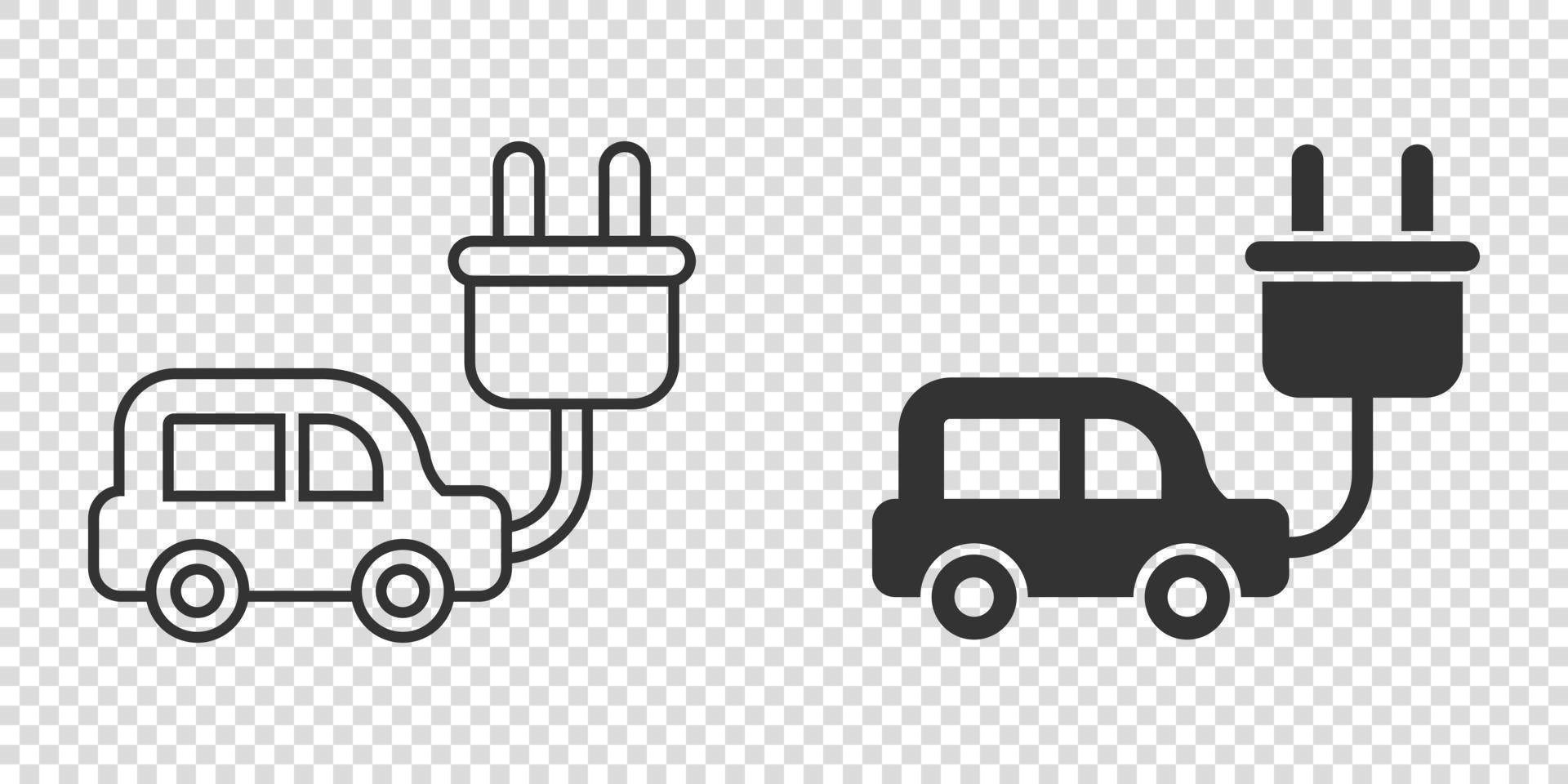 Electric car icon in flat style. Electro auto vector illustration on white isolated background. Ecology transport business concept.