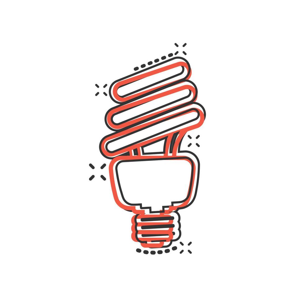 Light bulb icon in comic style. Lightbulb cartoon vector illustration on white isolated background. Energy lamp splash effect sign business concept.