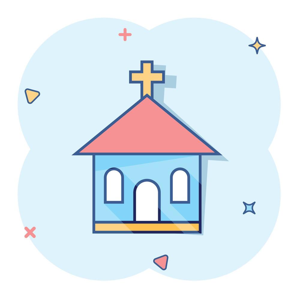 Vector cartoon church sanctuary icon in comic style. Chapel sign illustration pictogram. Church business splash effect concept.