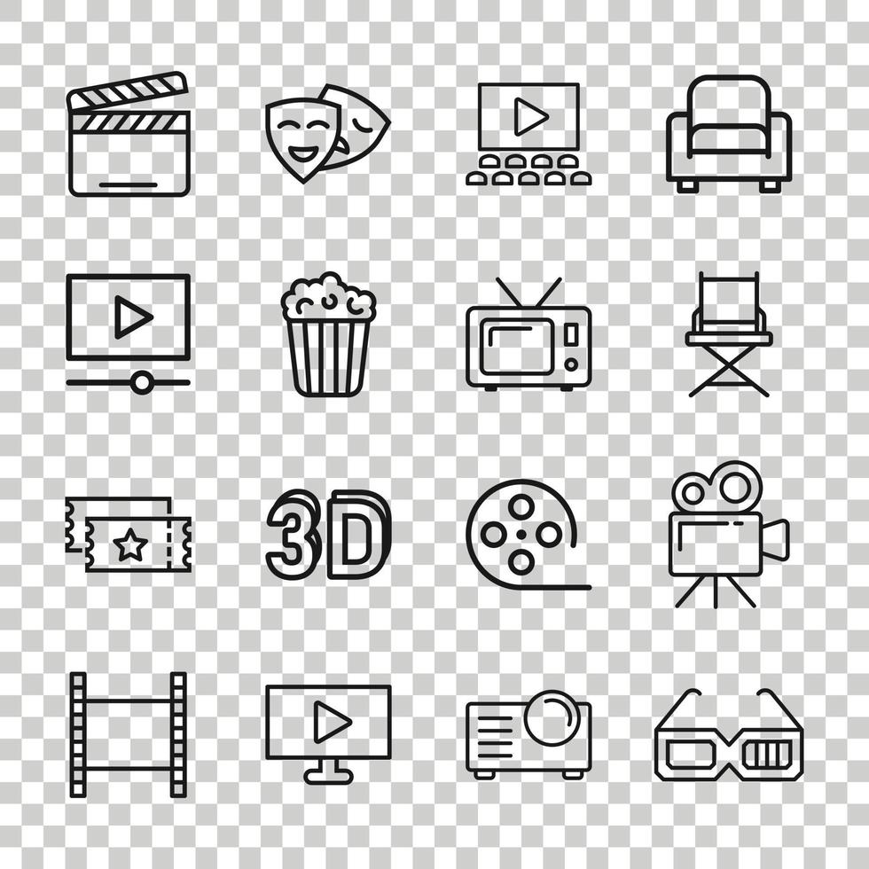 Cinema line icon in flat style. Entertainment set vector illustration on white isolated background. Movie media business concept.