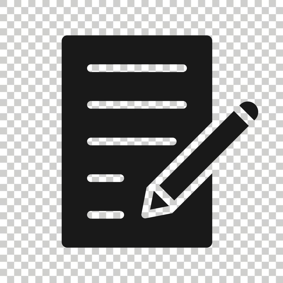 Blogging icon in flat style. Document with pen vector illustration on white isolated background. Content business concept.