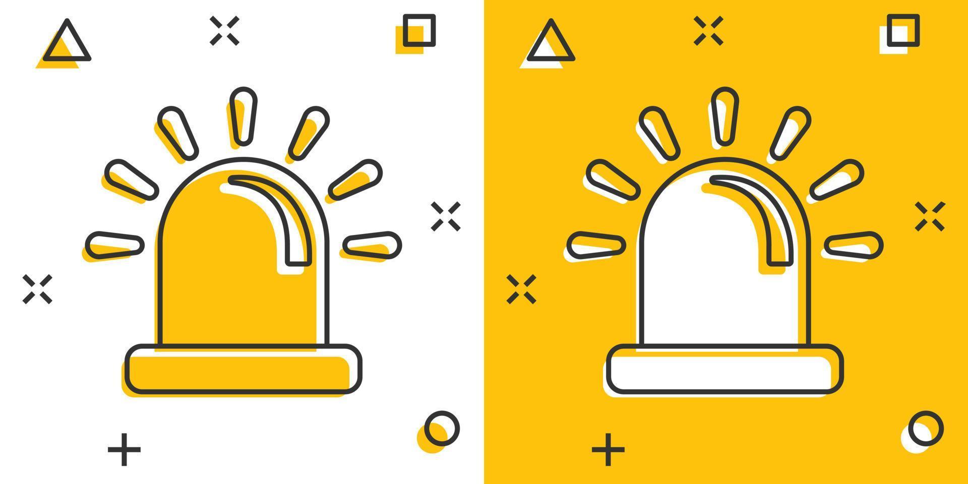 Emergency alarm icon in comic style. Alert lamp cartoon vector illustration on isolated background. Police urgency splash effect sign business concept.