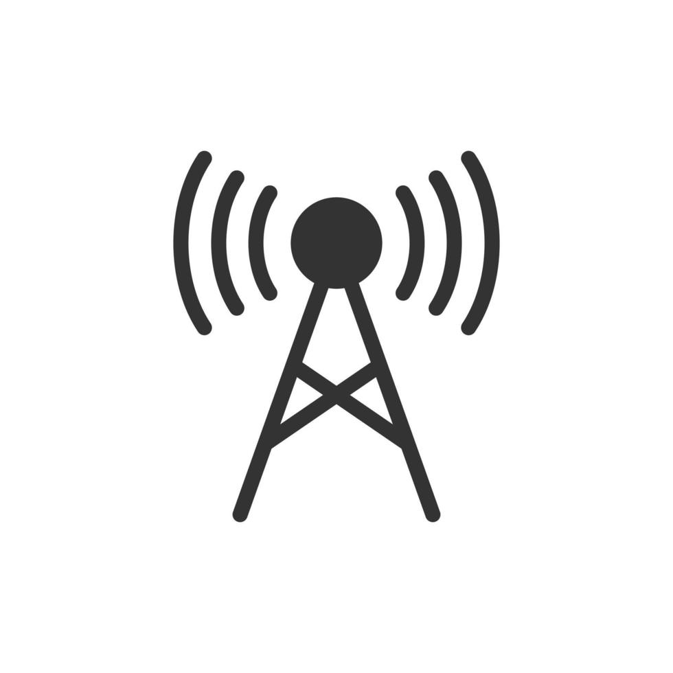 Antenna tower icon in flat style. Broadcasting vector illustration on white isolated background. Wifi business concept.