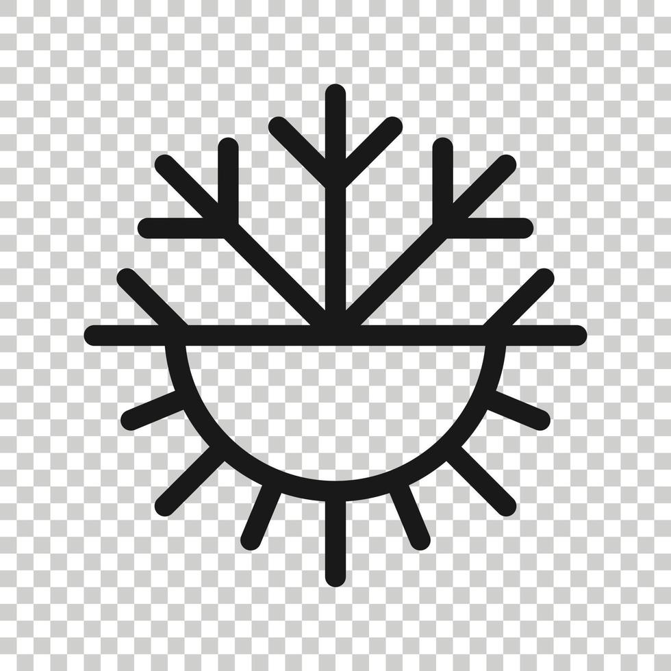 icono de copo de nieve y sol en estilo plano. ilustración de vector de control climático sobre fondo blanco aislado. concepto de negocio de temperatura fría y caliente.