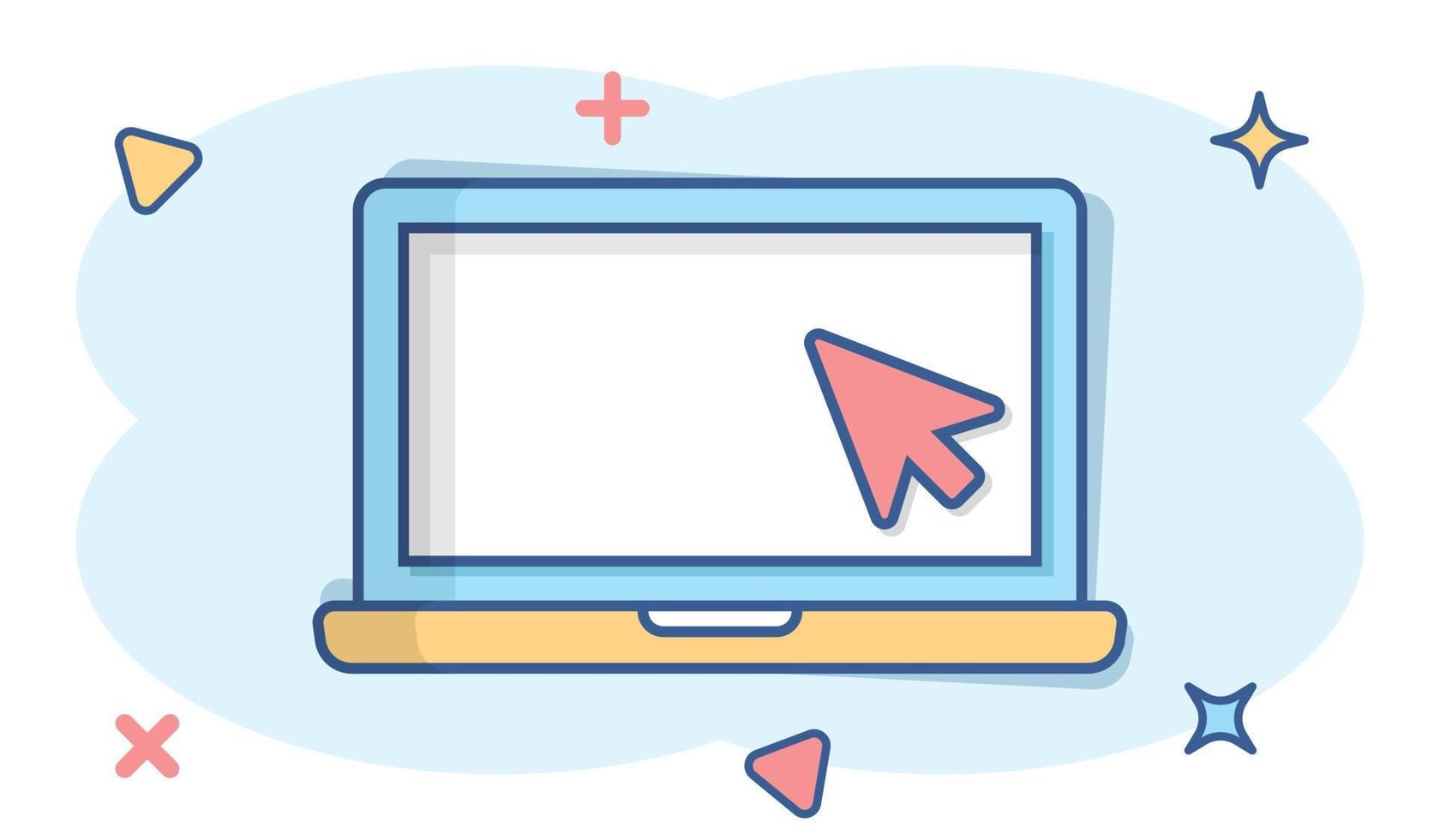 icono de computadora portátil en estilo cómico. cursor en la ilustración de vector de dibujos animados de notebook sobre fondo blanco aislado. monitorear el concepto de negocio de efecto de salpicadura. 16132378 icono de computadora portátil en estilo cómico. cursor en la ilustración de vector de dibujos animados de notebook sobre fondo blanco aislado. monitorear el concepto de negocio de efecto de salpicadura. 16132378