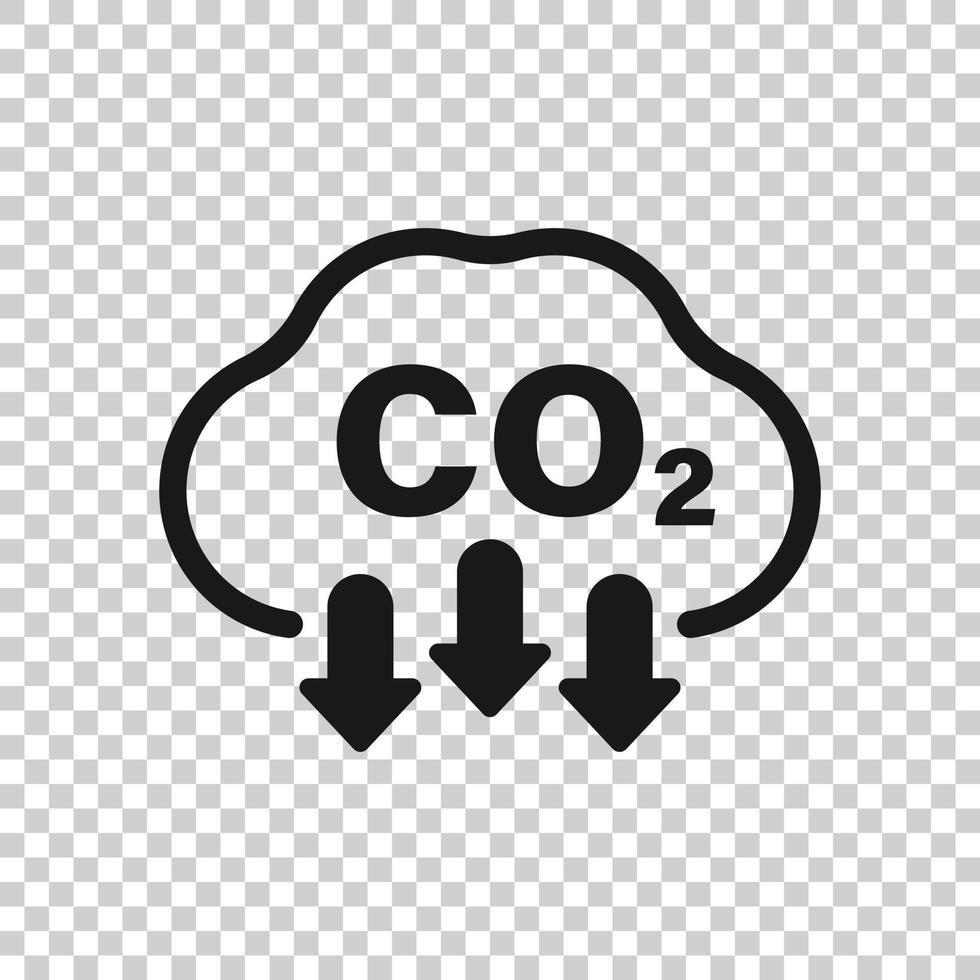 icono de co2 en estilo plano. ilustración vectorial de emisión sobre fondo blanco aislado. concepto de negocio de reducción de gas. vector