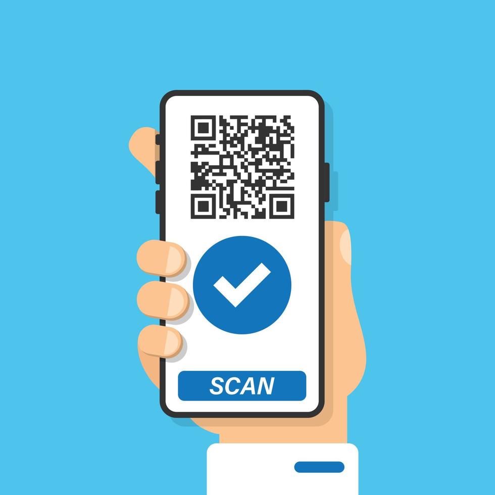 QR code scan icon in flat style. Mobile phone scanning vector illustration on isolated background. Barcode reader sign business concept.