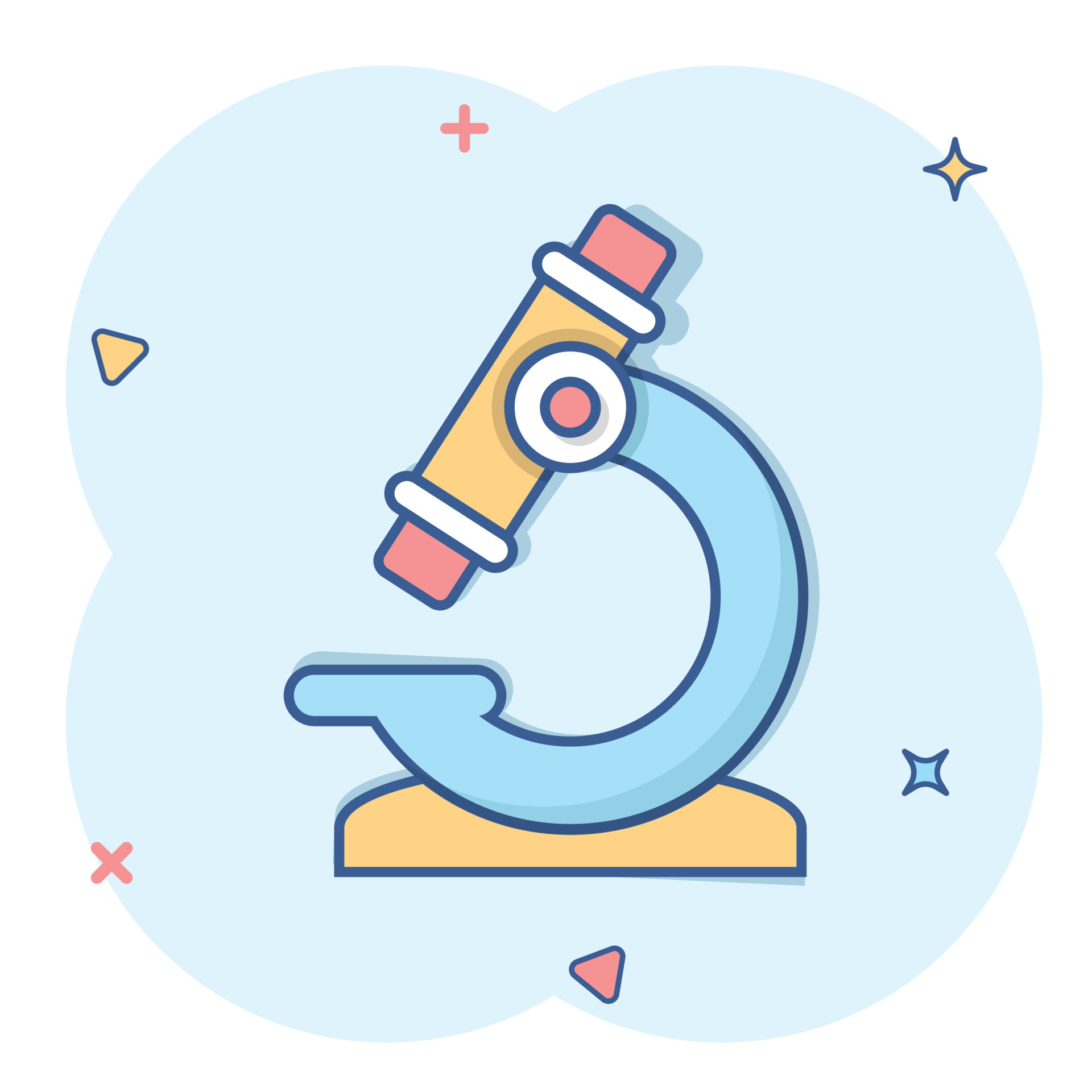 Microscope icon in comic style. Laboratory magnifier cartoon vector