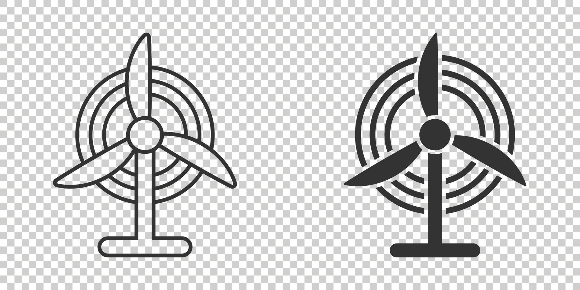 icono de planta de energía eólica en estilo plano. Ilustración de vector de turbina sobre fondo blanco aislado. concepto de negocio de signo de energía de aire.