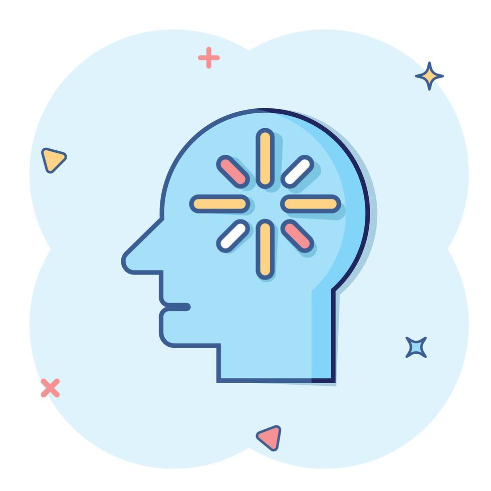 Mind awareness icon in comic style. Idea human cartoon vector illustration on white isolated background. Customer brain splash effect business concept.
