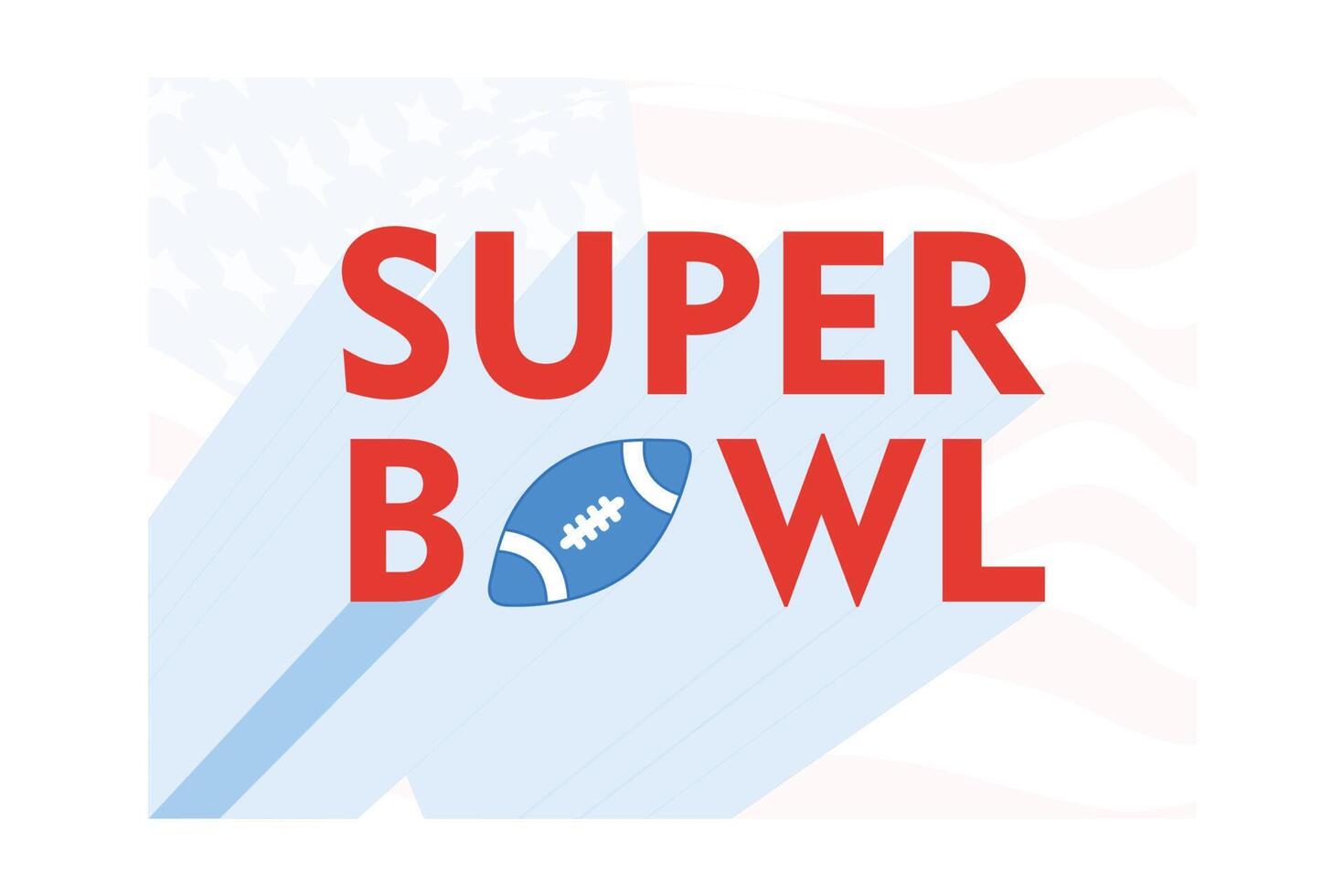 Super bowl title text. Red and blue font color and shadow reflection, flat vector modern illustration