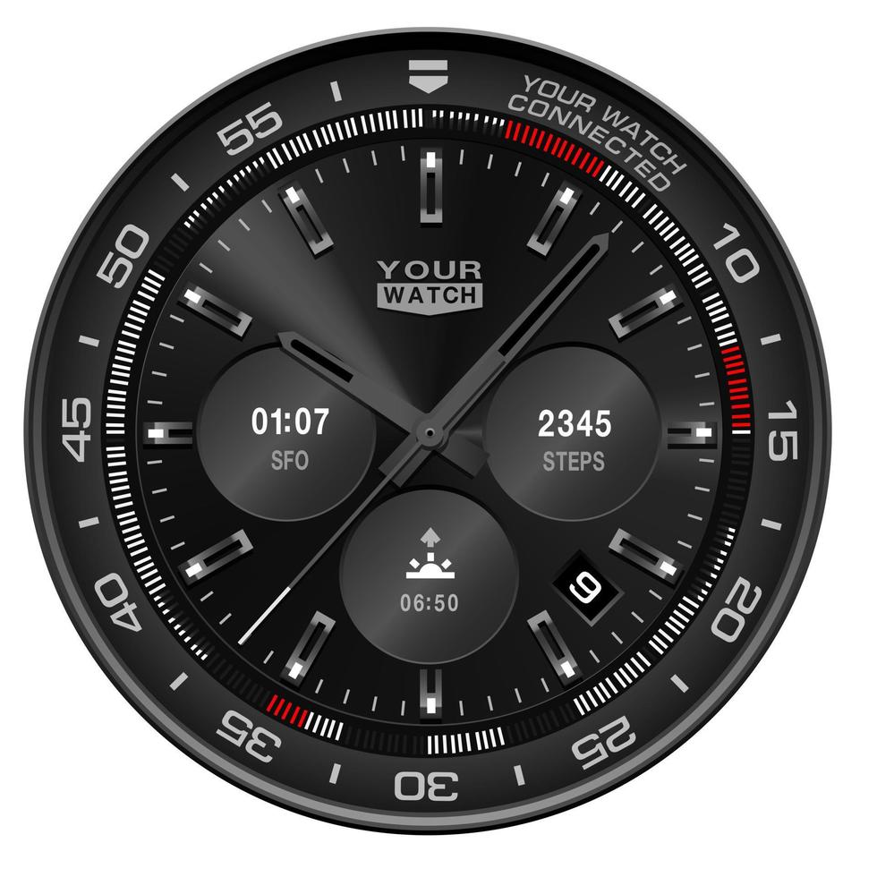 reloj realista reloj cronógrafo acero inoxidable negro cara tablero diseño moderno lujo moda objeto para hombres sobre fondo blanco vector