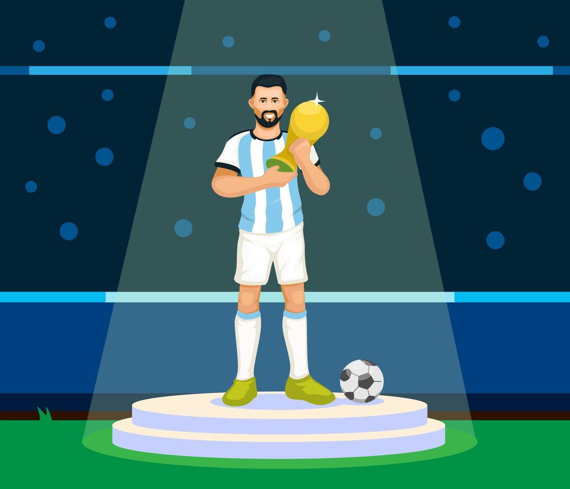 ilustración del equipo de fútbol argentino que sostiene el vector de dibujos animados ganador del campeón del trofeo