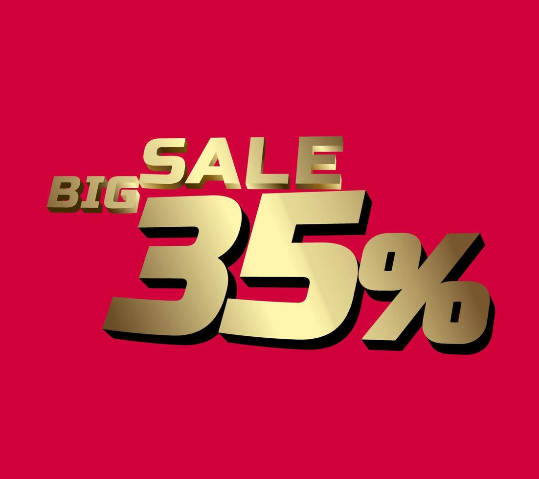Big sale 35 percent 3Ds Letter Golden, 3Ds Level Gold color, big sales 3D, Percent on red color background. vector