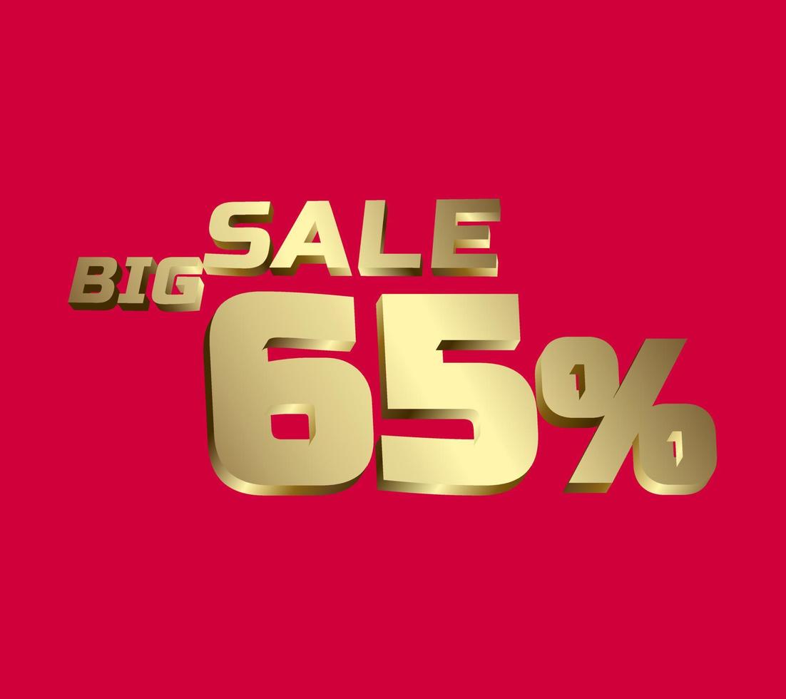 Big sale 65 percent 3Ds Letter Golden, 3Ds Level Gold color, big sales 3D, Percent on red color background, and can use as gold 3Ds letter for levels, calculated level, vector illustration.